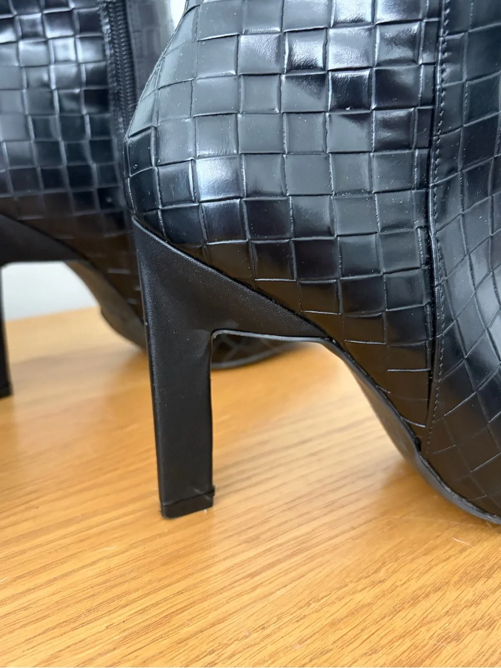 Black Croc-Textured Mid-Calf Boots
